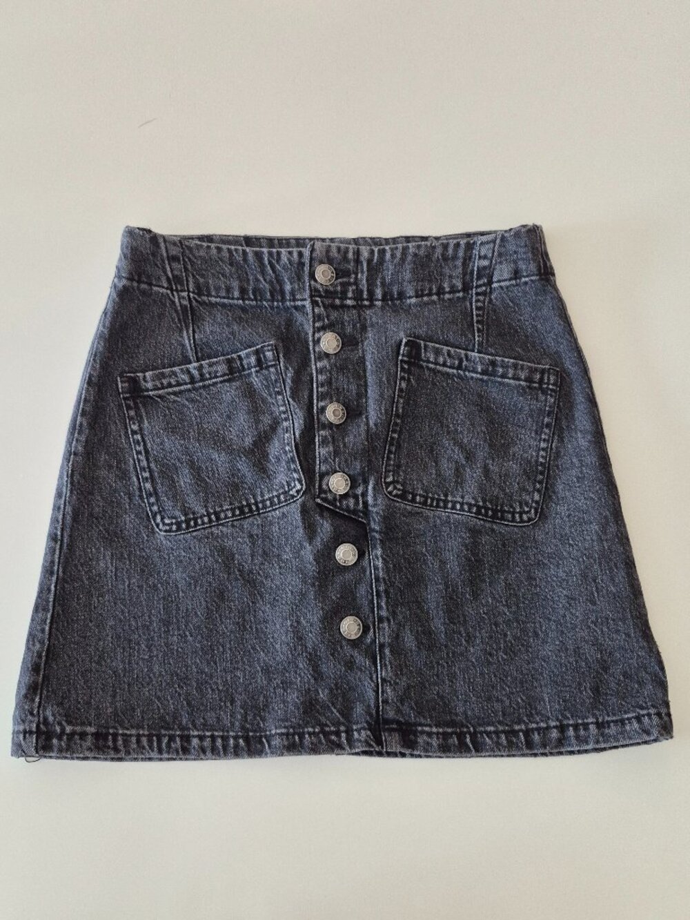 OAT New York Denim Mini Skirt Womens 26 Button Front Patch Pockets Y2K Black